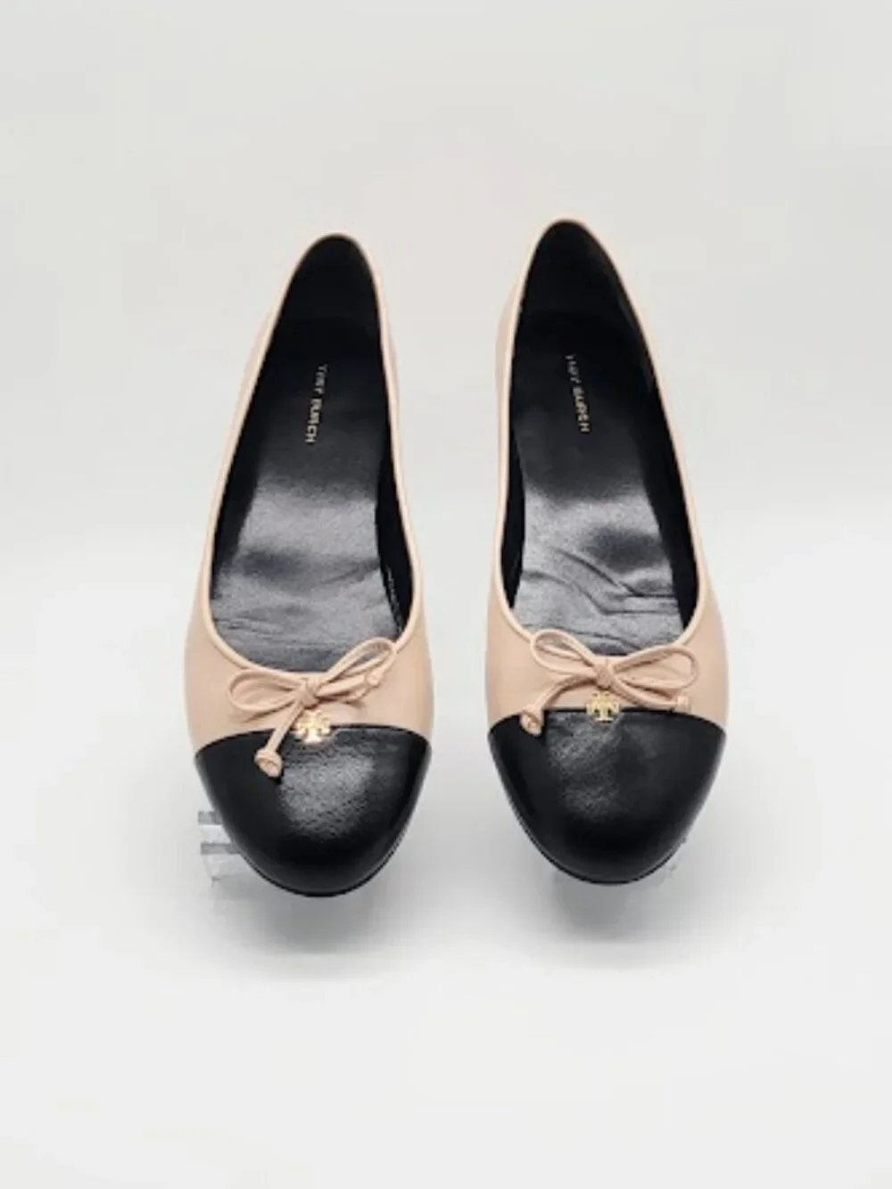 TORY BURCH Cap Toe Ballet Flats Women’s Size 8 Rose/ Black Bow Round Toe Shoes